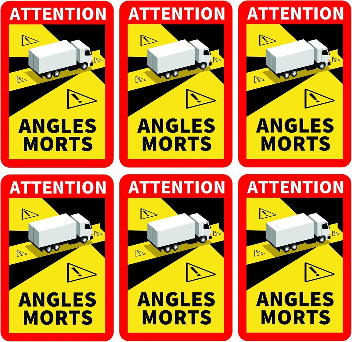 waarschuwingsstickers Angles Morts – dode hoek voor vrachtwagens en caravans, auto-etiketten zelfklevend 25 x 17 cm, stickers camper (vrachtwagen en caravan) – 6 stuks