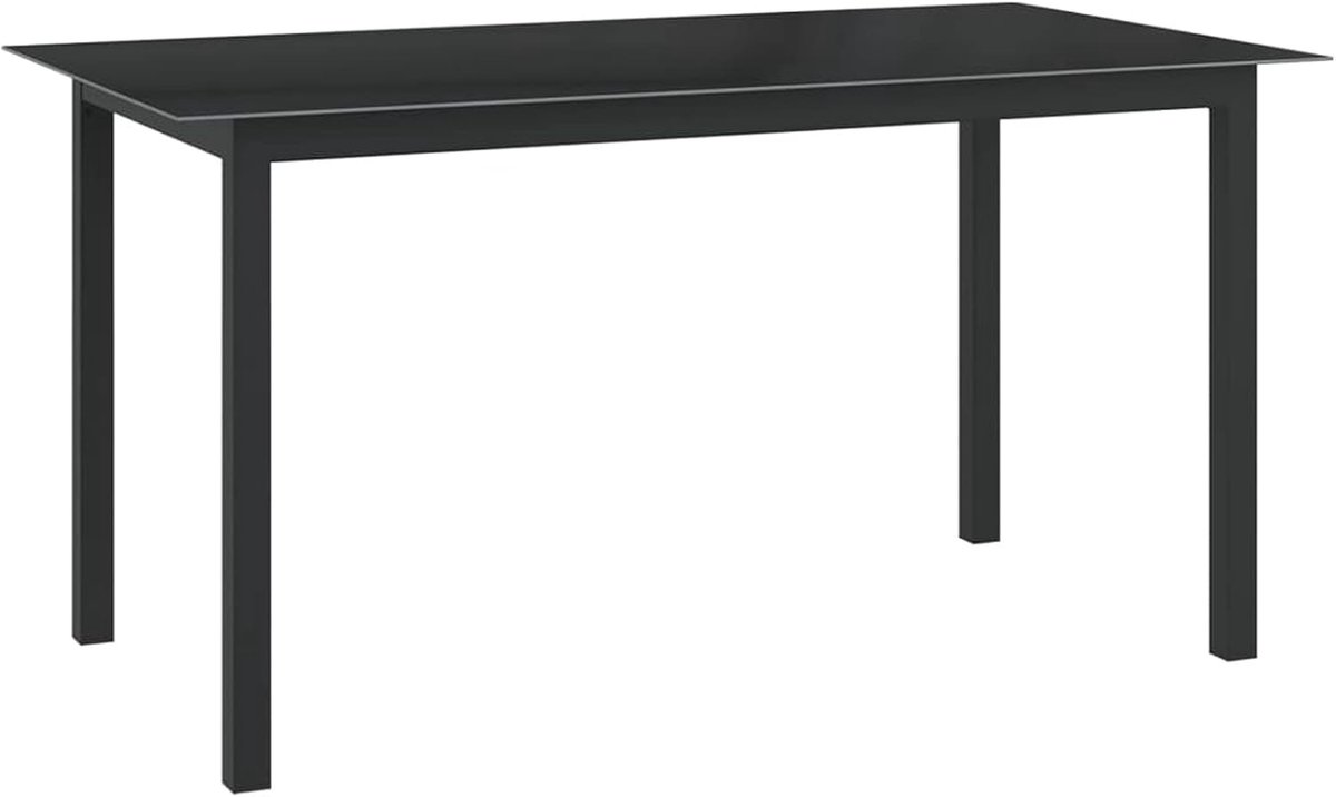 Eettafel voor de tuin voor buiten van glas en aluminium 150 x 90 x 74 cm, moderne eettafel van zwart glas, tuintafel van glas, buitentafel van glas