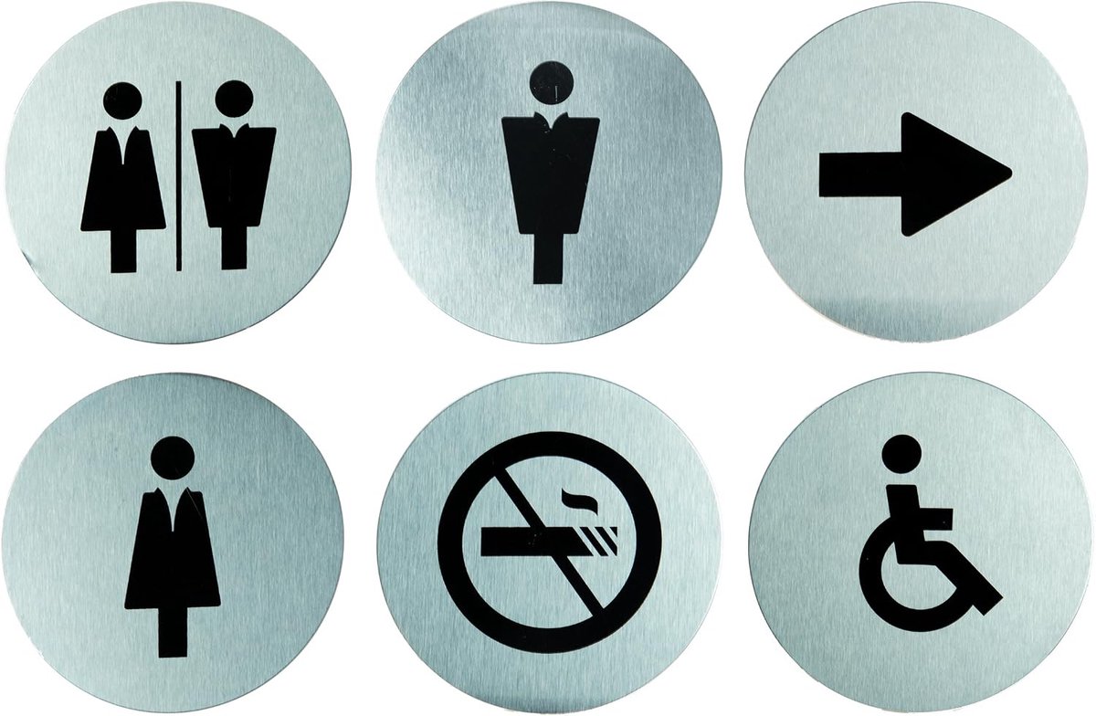 SI-SS-SET Pictrogramme "DOOR SIGNS" im 6er Set, Edelstahl