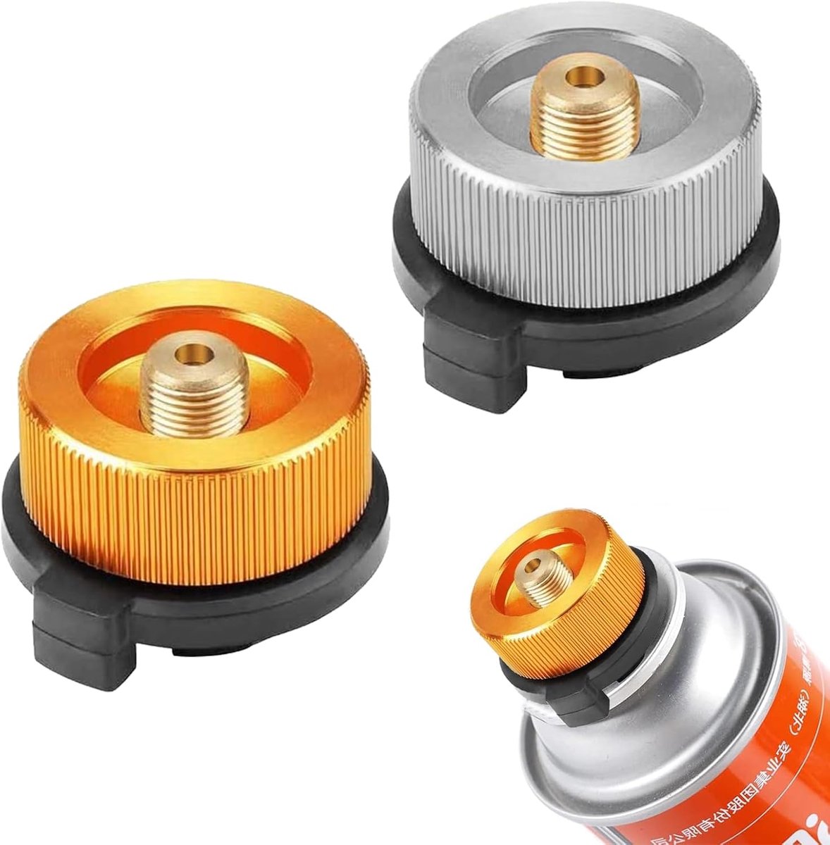 Adapter voor gasfles, 2 stuks snelkoppeling, adapter voor campingkooktoestel, met adapter voor schroefgasfles, automatische uitschakelfunctie, algemeen gebruik