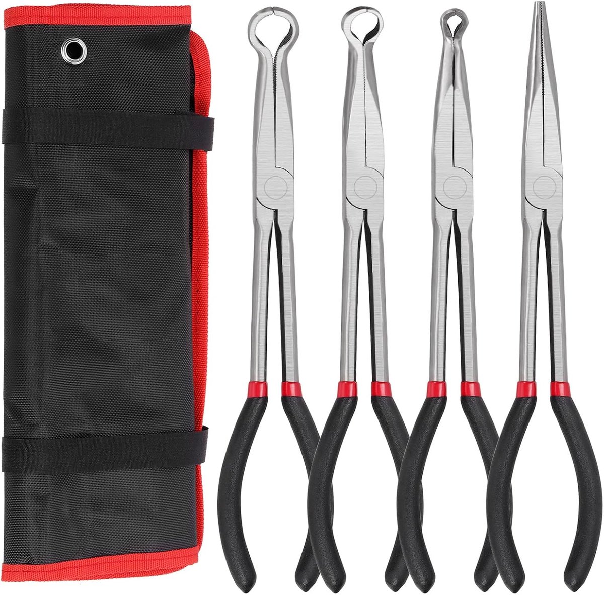 4 stuks slangentrekker met rechte lange naald neuang, 28 cm lange afstand, 5/16-1/2-3/4 dia koolstofstaal offset bougie bootverwijderingsstang, O-vorm tip