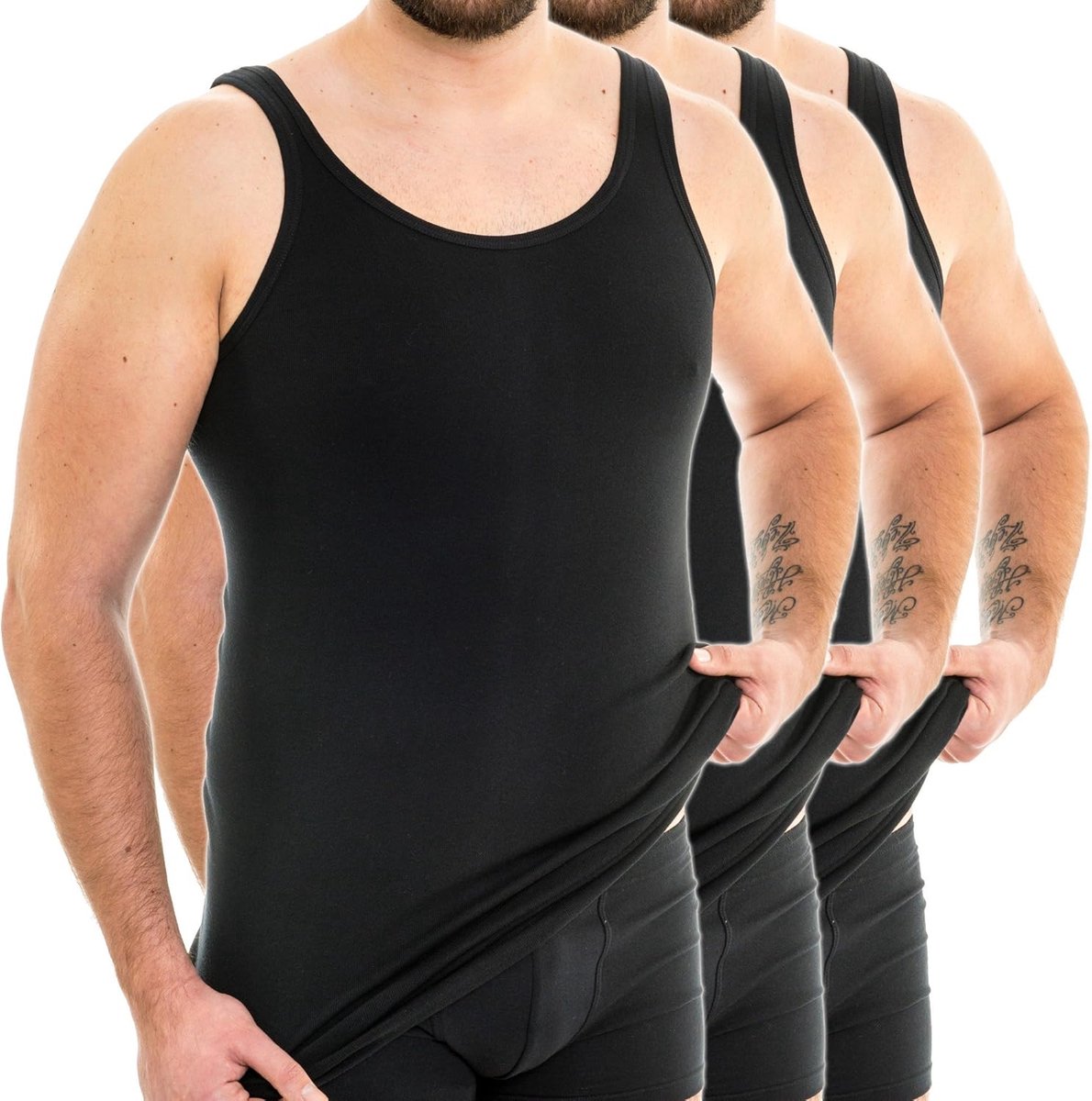 3007 3-pack extra lang heren onderhemd (+10 cm) tank top van 100% biologisch katoen maat 4-12