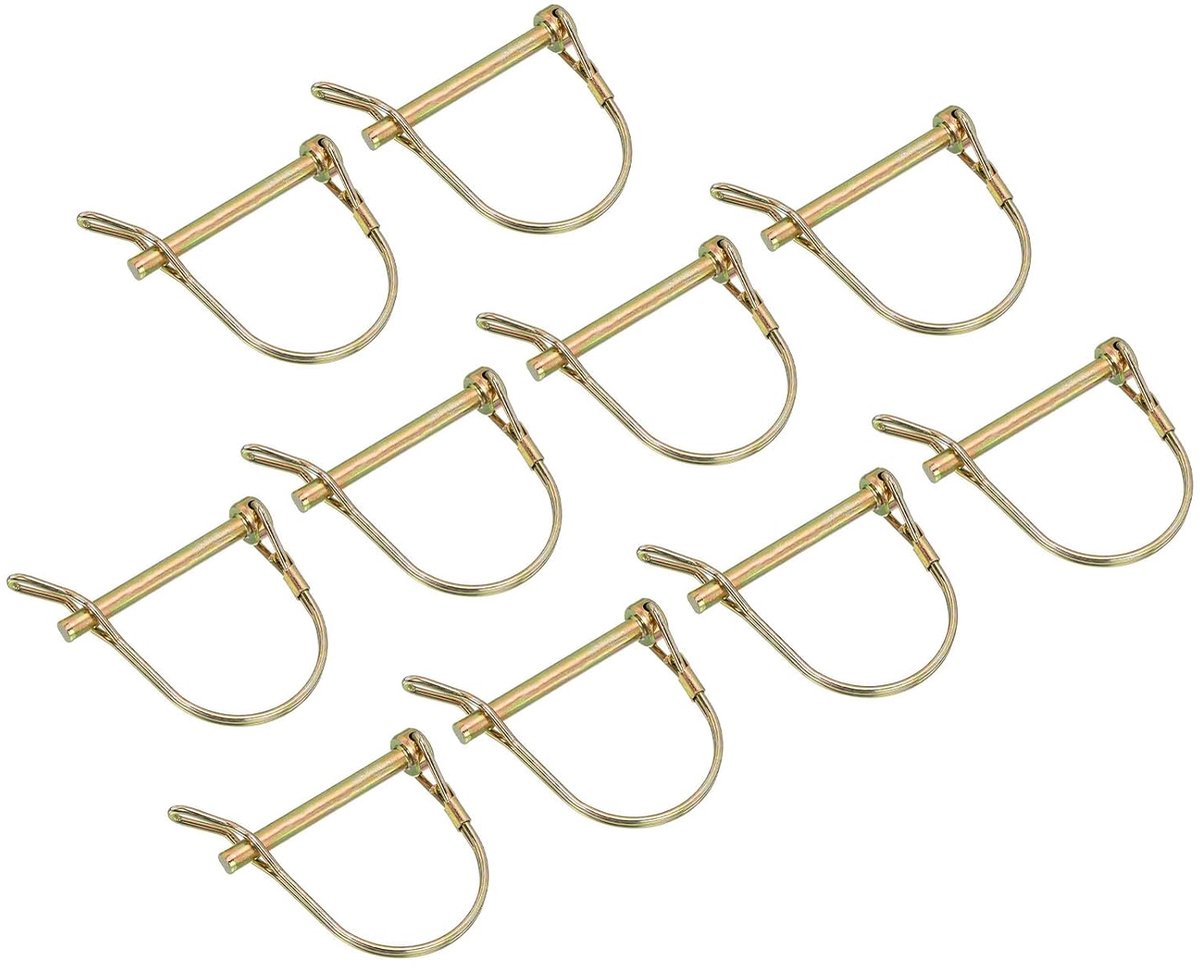 10 stuks bouwvergrendelingsbouten met oor, koppelingsbouten voor aanhangers, 1/4 inch x 2-3/16 inch, ronde PTO-pen voor boot, kajak, kano, aanhanger, tractor, goud