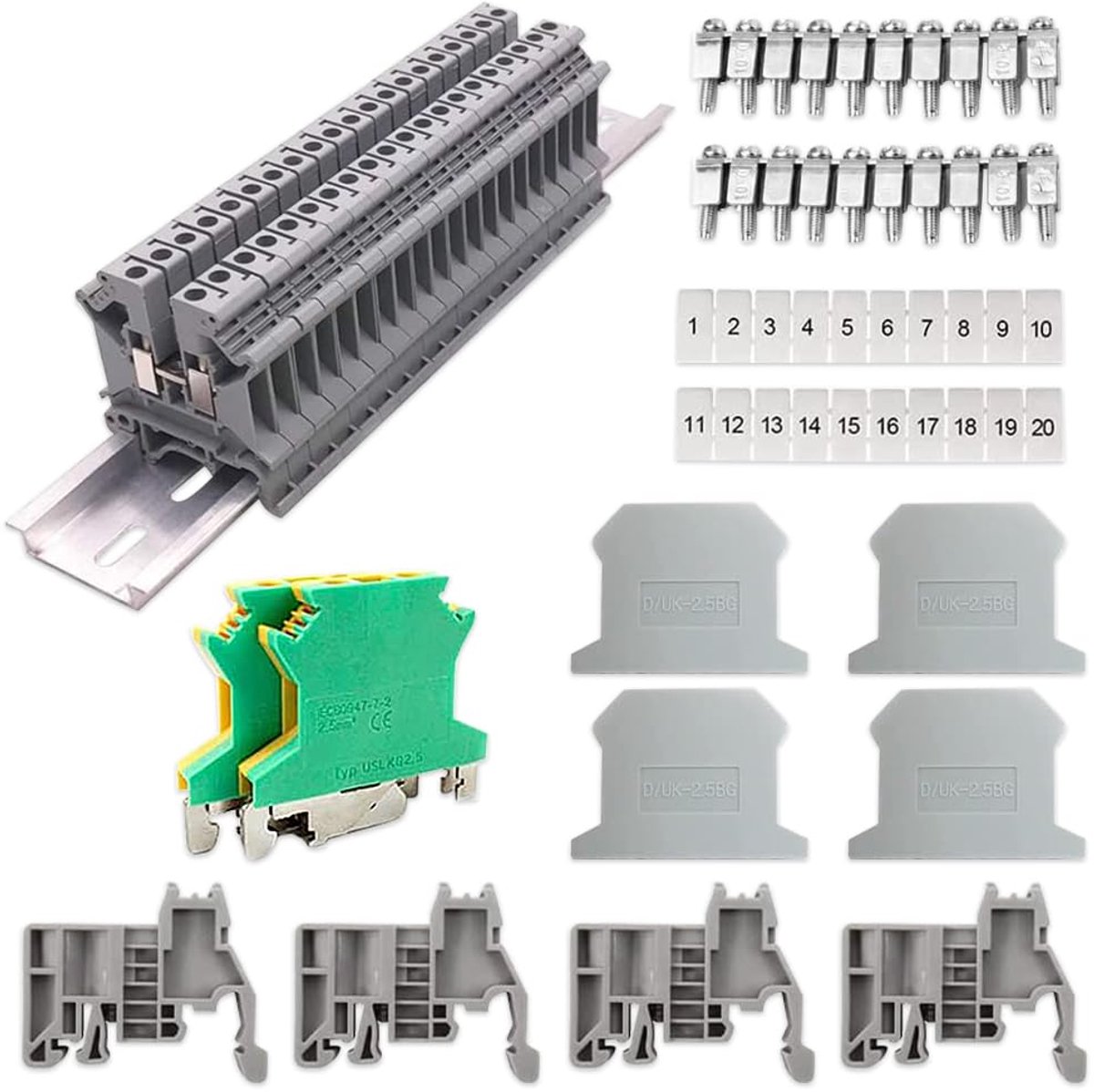 klemmenblokset, DIN UK-2,5 elektrisch, universeel, elektrische stekker met bedieningshendel, geschikt voor automatiseringsprojecten circuittransformatie