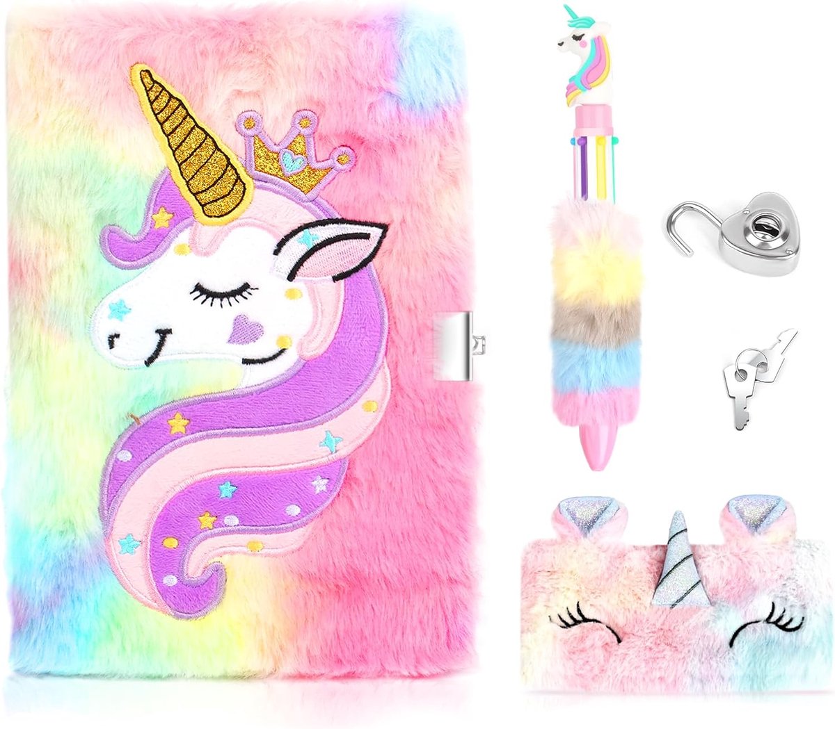 talifoca Einhorn Tagebuch mit Schloss, A5 Plüsch Einhorn Notizbuch Magisches Einhorn Notizbuch mit Einhorn Stift und Einhorn Federmäppchen, Geschenk voor Mädchen