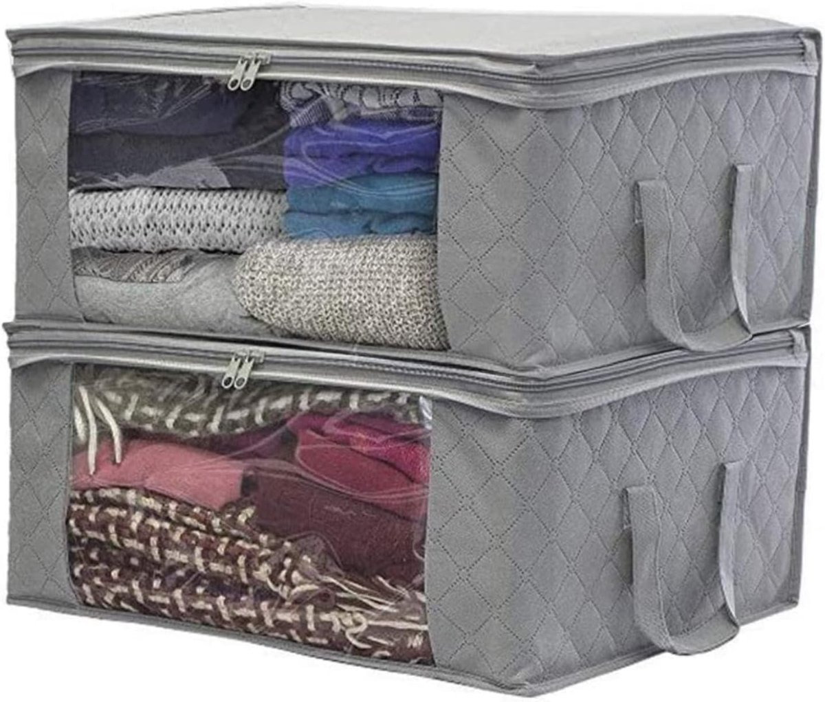 Opbergtas voor kleding, opbergtas, opbergbox voor dekbedden en kussens, herbruikbare kledingorganizer, opbergen van kleding, opvouwbaar, 2 stuks (grijs)