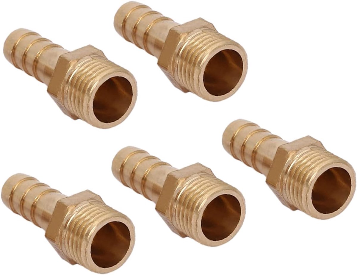 8 mm prikkeldraad met 1/4 BSP schroefdraad slang x 5 stuks recht, messing, snelslanghouder, flexibele band, goud