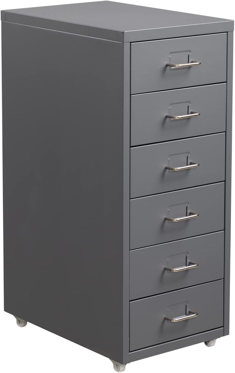 6-lade mobiele dossierkast, rollende archiveringsorganisator, metalen opbergkast met wielen voor thuis, kantoor en school, grijs | Rolling Filing Organizer Metalen Opbergkast met wielen voor Thuis en Kantoor, Grijs