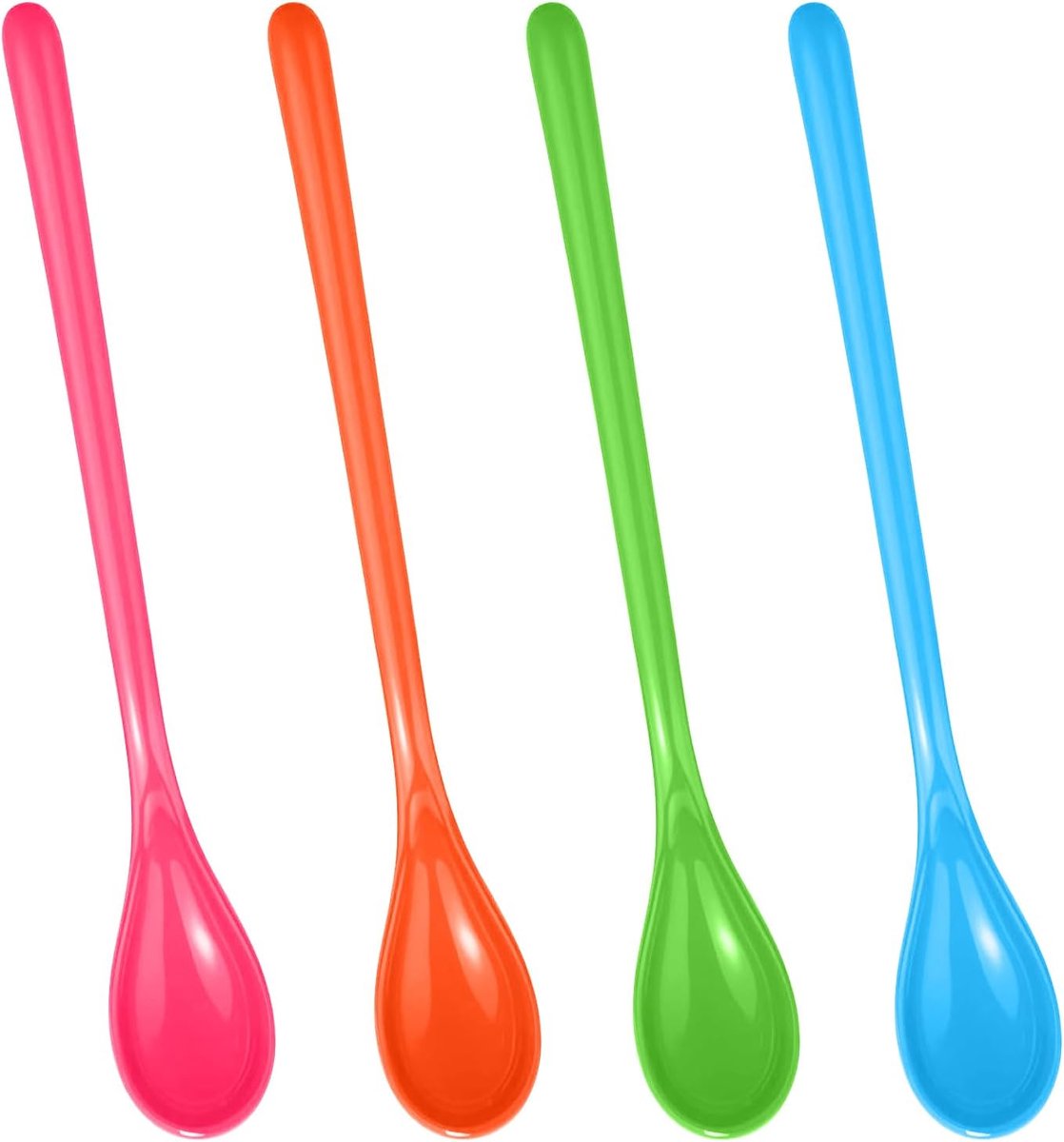 4 stuks kleurrijke kunststof lepels, lange plastic lepels, lange eierlepel, kunststof jamlepel, koffielepel, dessertlepel, ijslepels voor koffie, ijs, yoghurt