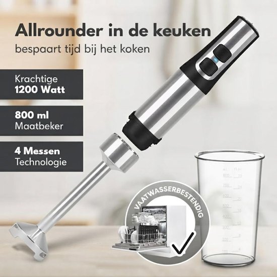 Lìon® Staafmixer Set - Staafmixer met Pureeropzetstuk - Elektrische Staafmixer - Zilver - 7cm x 7cm x 41cm van Lion — afbeelding 5