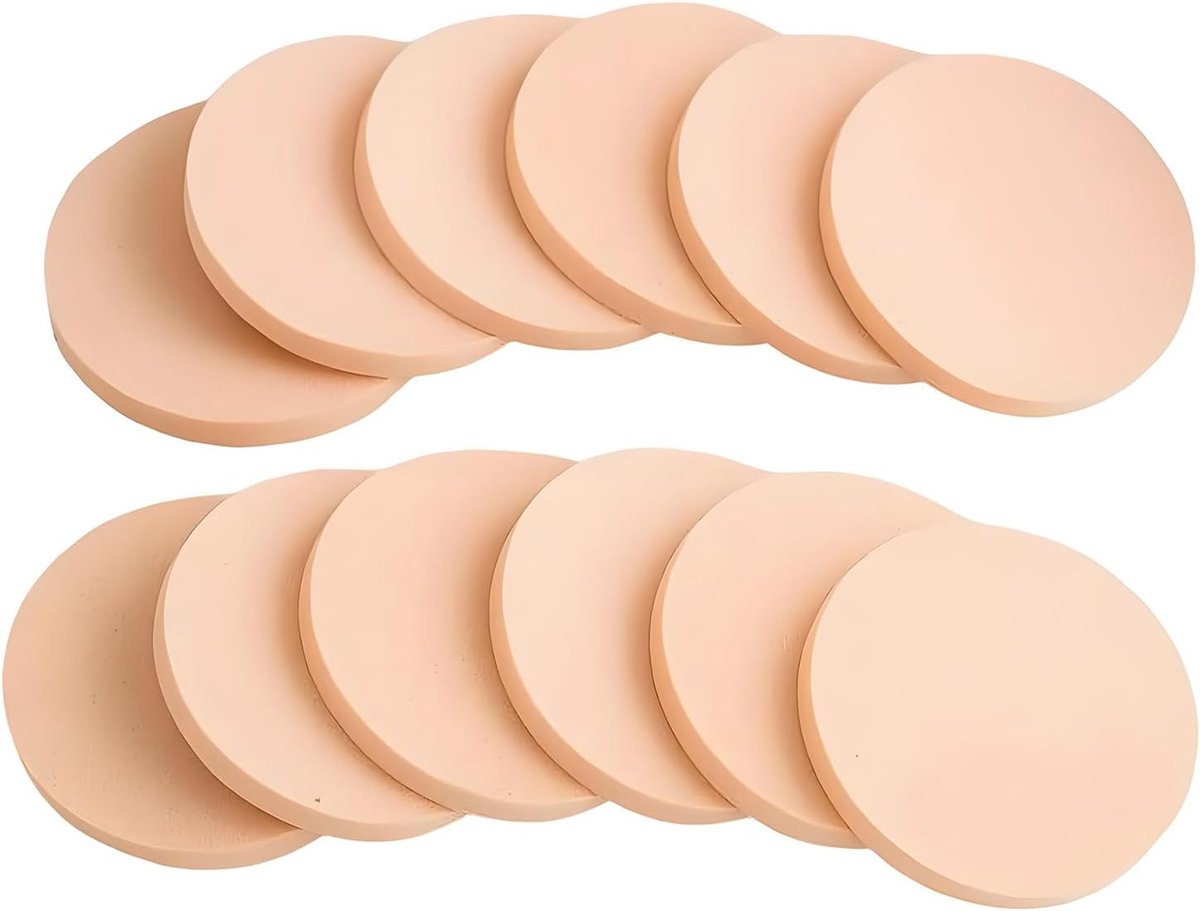 12 stuks make-upsponzen, herbruikbaar, rond, cosmeticasponzen van latex voor foundation, applicators, BB crème, poeder (Beige)