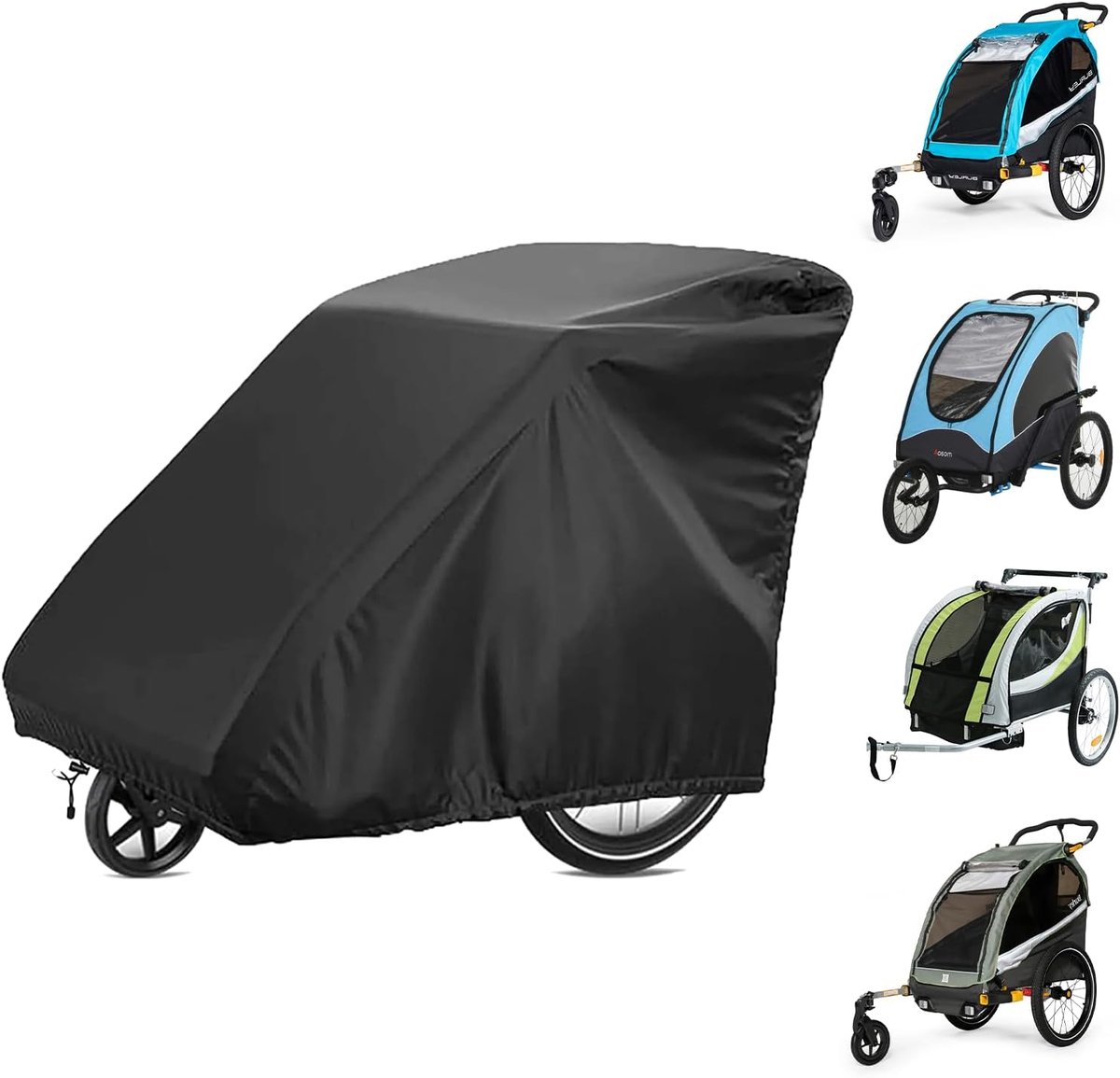 Afdekking voor fietskar, 420D Oxford-materiaal met PU-coating, regenbescherming, fietsaanhanger tegen regen, uv-bescherming, winddicht, 140 x 84 x 99 cm