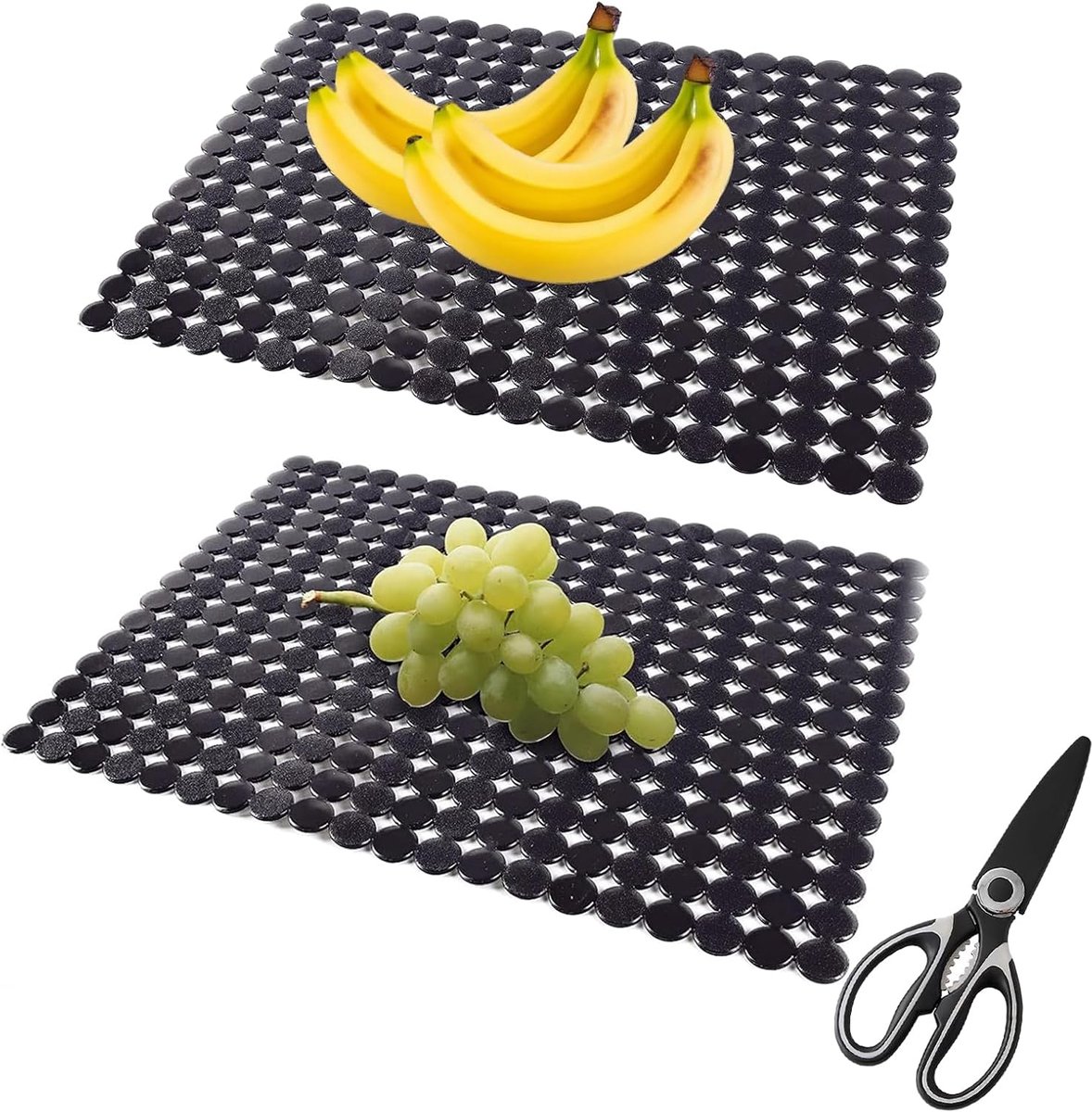 30 x 40 cm, 2 stuks decoratieve gootsteenmat, verstelbaar, PET keukenspoelbakmat met 1 schaar, puntdesign, voor roestvrij staal, keramiek, wastafel (zwart)