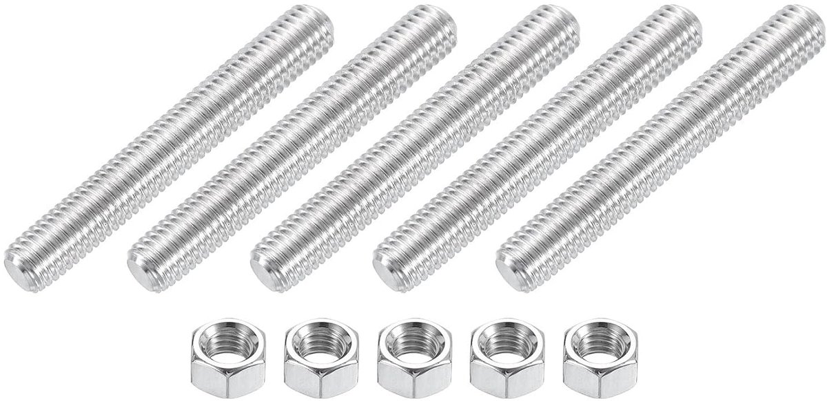 3/8"-16 stang met volledige schroefdraad, 5 stuks 304 roestvrij staal, lange schroefdraad 7,5 cm lang, rechtse schroefdraad voor meubelmontage, montagebevestiging