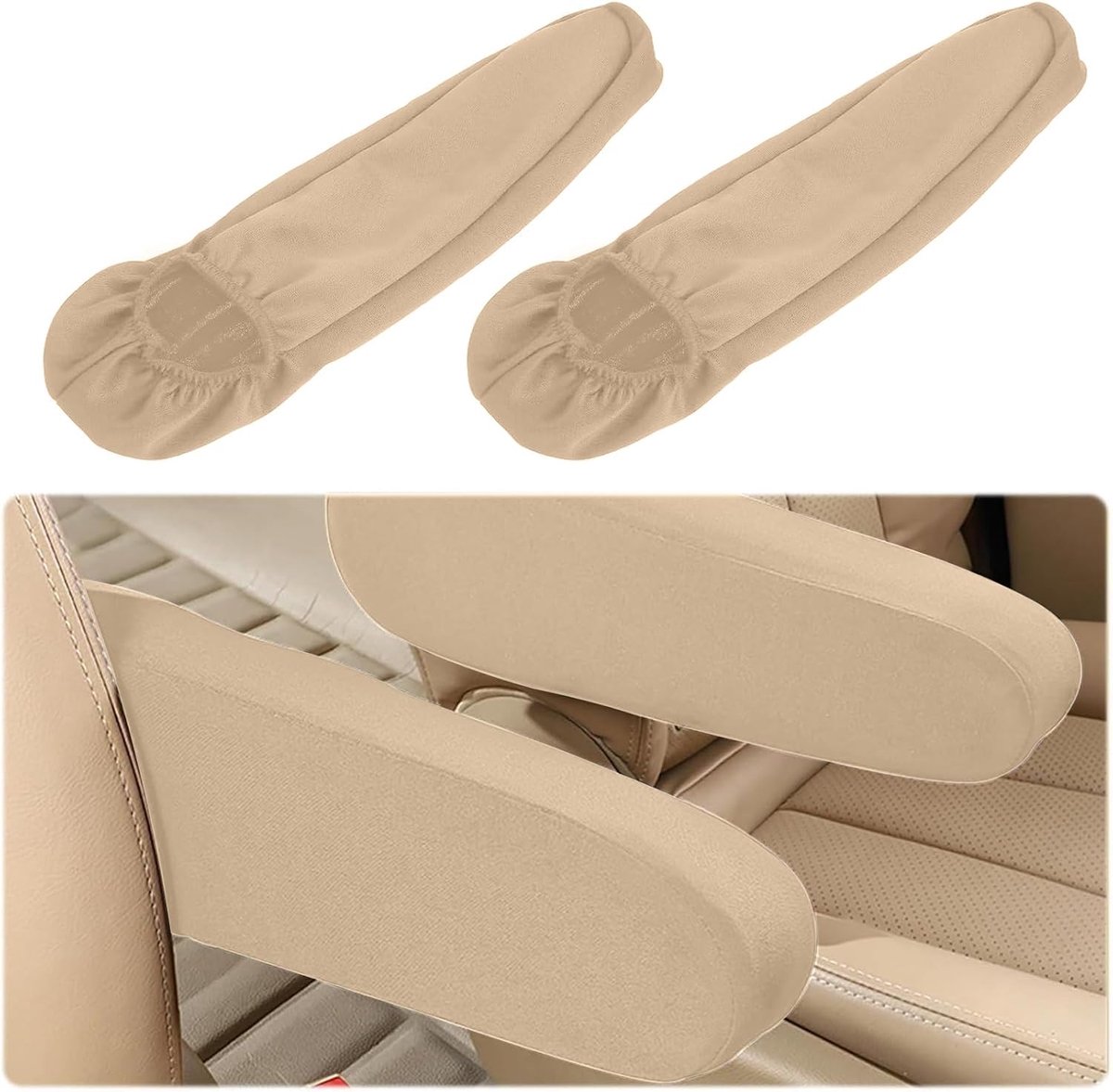 2 stuks universele maat armleuningbeschermers auto, elastische autostoelaccessoires, armleuninghoes, vervangende armleuninghoes, bescherming voor auto, SUV, vrachtwagen en bestelwagen (wit)