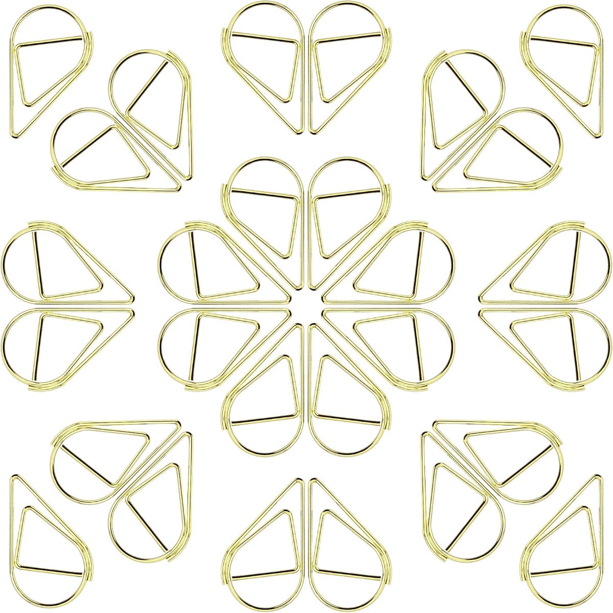 Clips, goud, waterdruppelvorm, metalen kleine paperclips, motief, papierklemmen, metaal voor boek, memo, papier, poster, foto