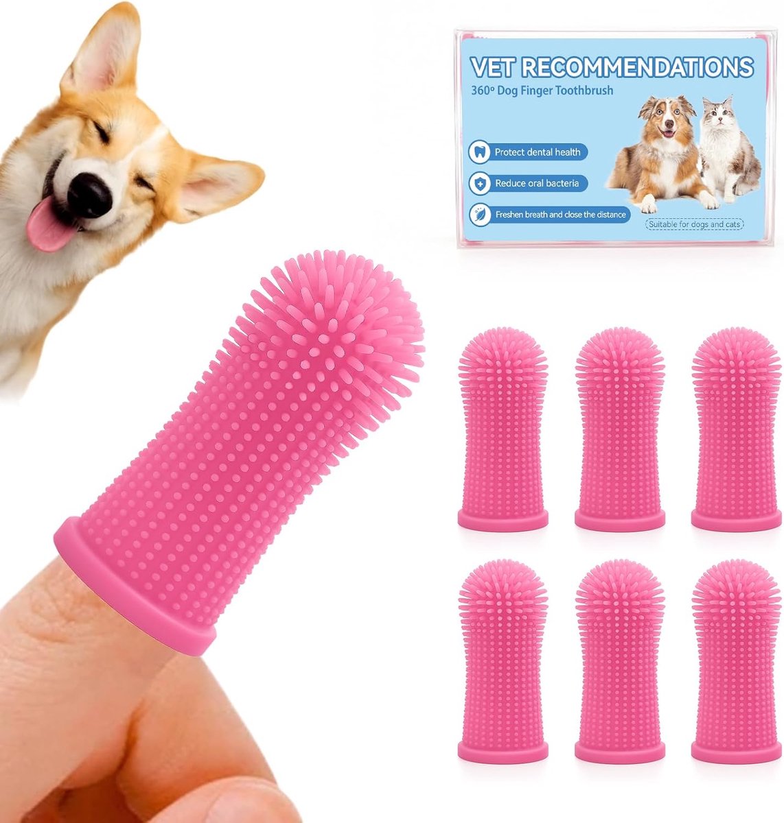 Tandenborstelset (6 verpakkingen), 360º huisdieren tanden schoonmaken tandenborstel voor honden katten tanden reinigen, siliconen vingertandenborstel