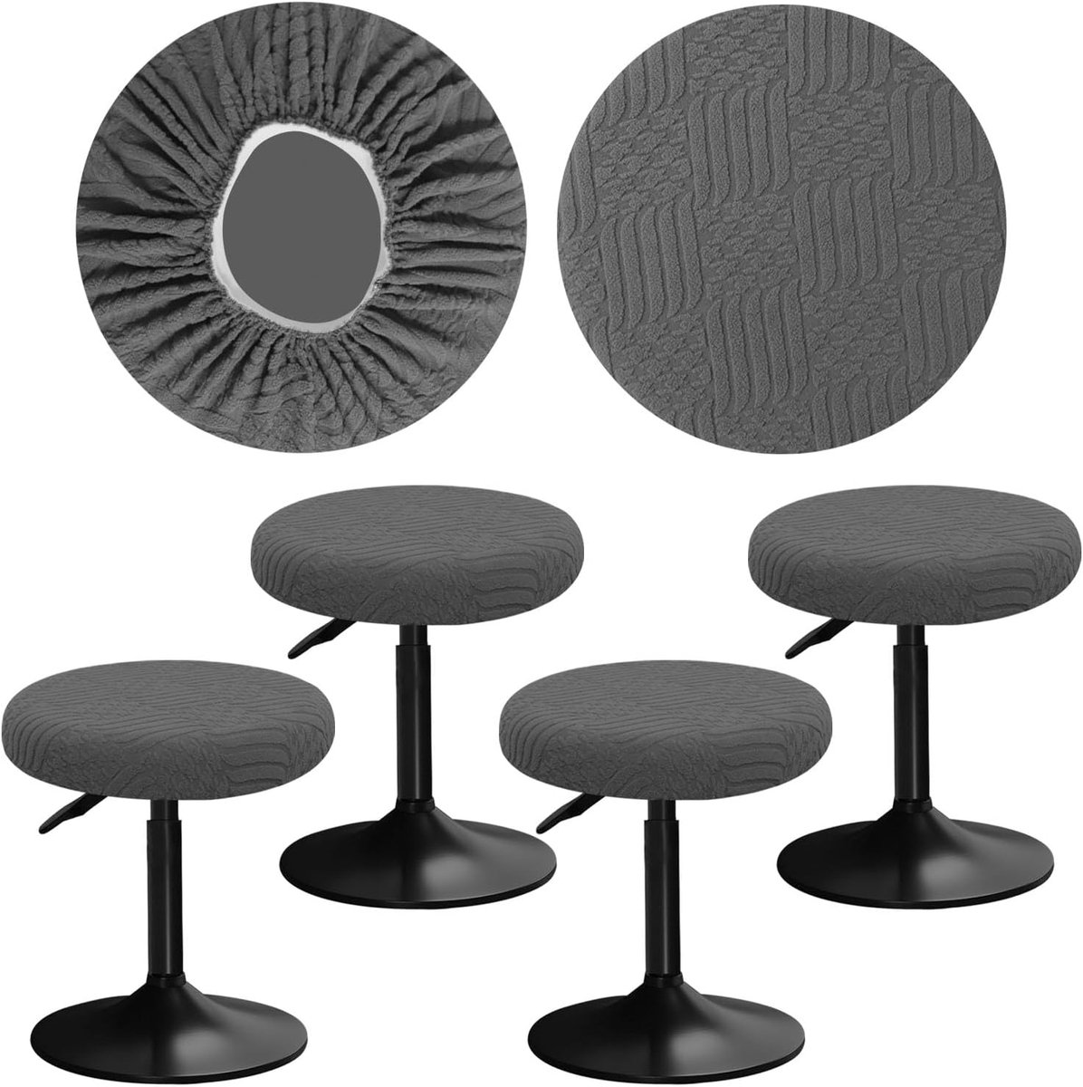 Krukhoezen rond 30-40 cm met jacquardpatroon barkruk stoelhoezen rond, elastisch, zacht en comfortabel zijn rijke kleuren die afneembaar en wasbaar zijn (4, Grijs)