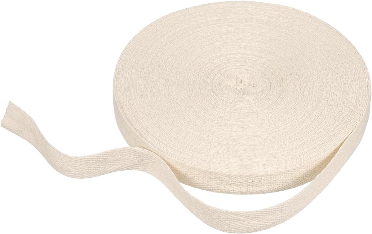 Keperstof katoenen lint, 15 mm x 21 m, visgraatband, rol biasband voor doe-het-zelf naaien, geschenkverpakking, beige