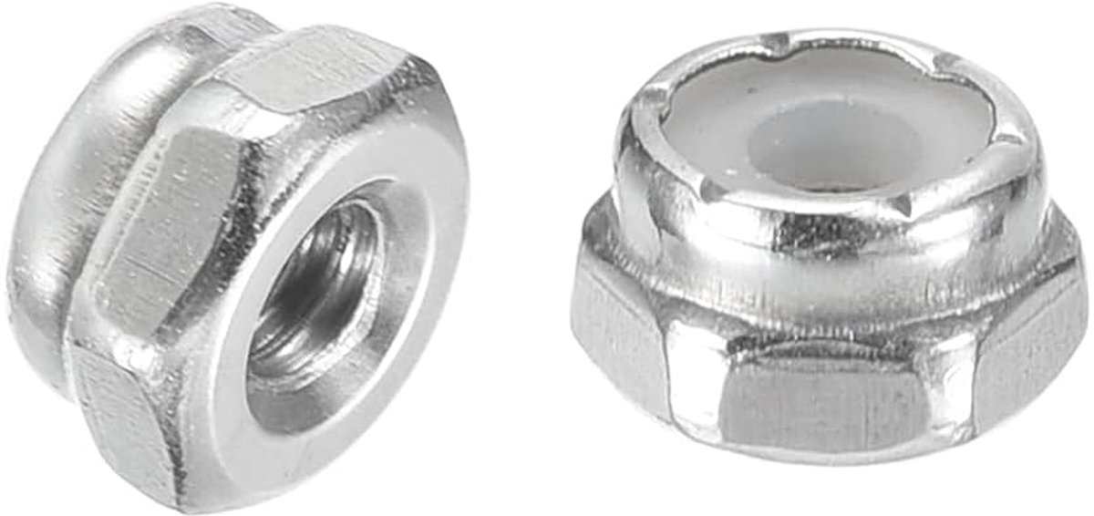 100 stuks #4-40 nylon insert zeskantmoer 304 roestvrij staal zelfborgende nylon insert stopmoer voor industriële bouw bevestigingselementen zilver en wit