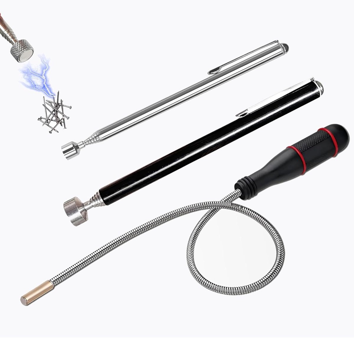 3 stuks staafmagneten, telescoopstang, telescopische magneet, staafmagneet, extra sterk, flexibele magneetlifter grijper, magneetstift, telescoop (1,5 LB 3 LB 5 lb)