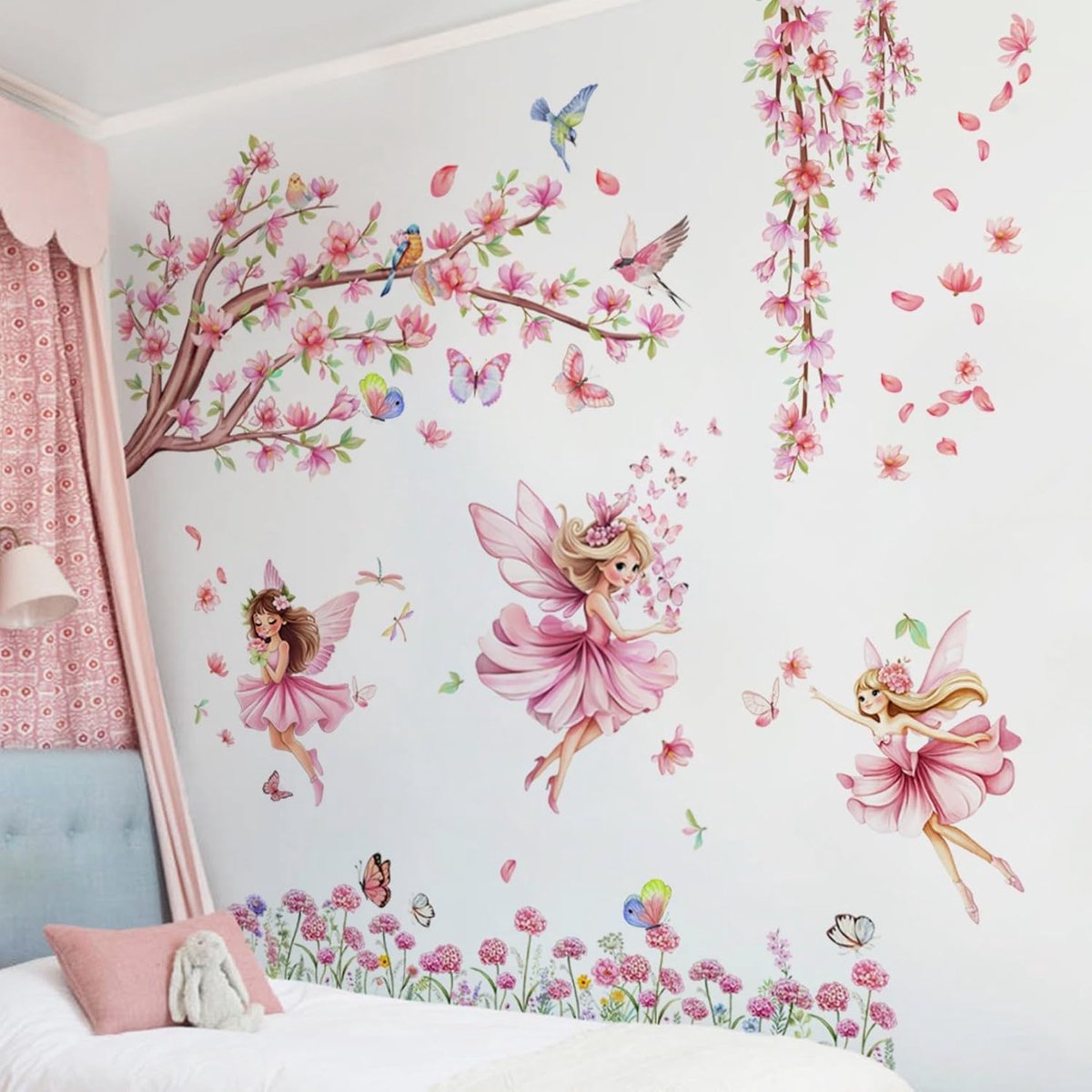 Muurstickers, Bloemen Vogels Vlinders Elfen Muurstickers, Woonkamer Slaapkamer Tv Achtergrond Muur Decor