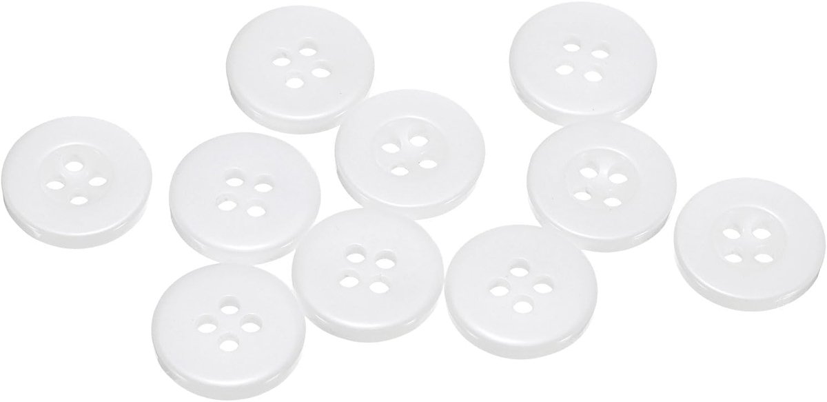 Knopen 18 mm hars rond plat 4-gaats handwerk vervangende knopen voor naaien, overhemd, kleding en doe-het-zelf, wit