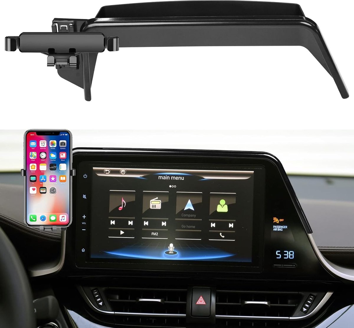 Compatibel met Toyota CHR telefoonhouder met opbergvak, past op basis voor CHR 2019 2020 2021 2022 smartphonehouder 8 inch (20,32 cm) dashboard 360° draaibare verstelbare telefoonhouder