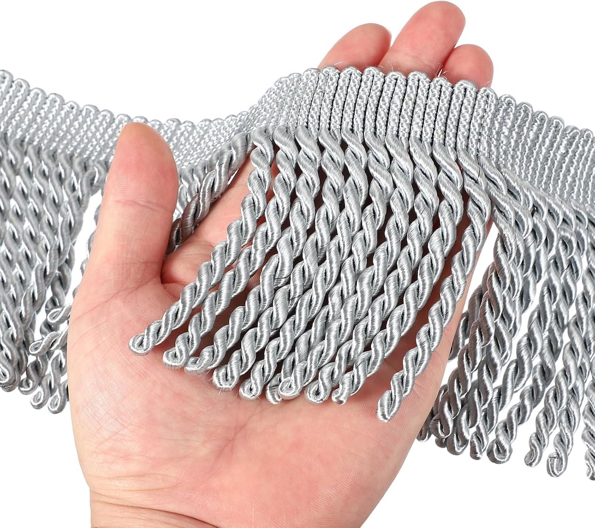 Grijze franjes trim, 5 meter x 10 cm franje trim gordijn kwastje dikke lange stof naaien voor gordijn bank kleding doe-het-zelf decoratie