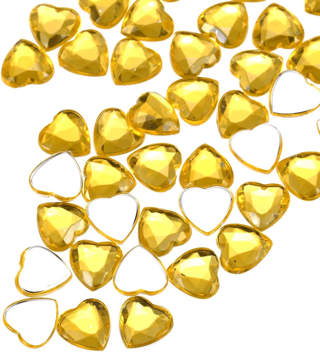 100 stuks acryl hartjes strasssteentjes 8 mm platte achterkant kunststof glitterstenen voor knutselwerk kralen gezichtsbeschildering kostuumsieraden maken, goud