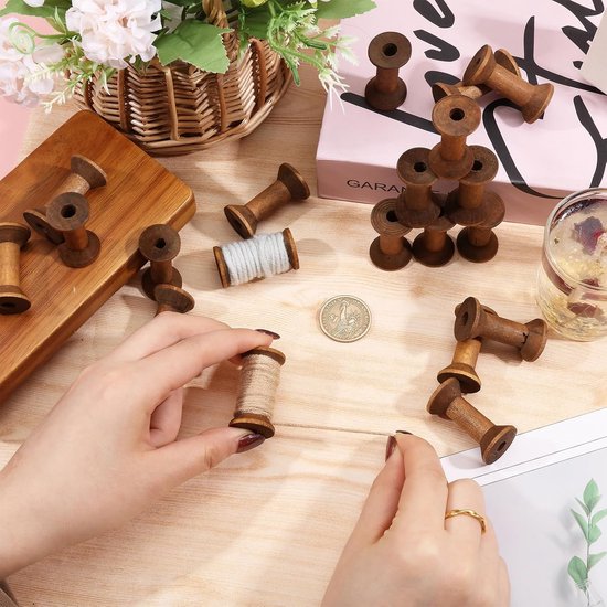 25 Vintage Houten Lege Reel 1.6" Retro Lege Draad Spoelen Houten Lint Spoelen Spoelen voor Borduurmachines Draad Touw Sieraden Ketting — afbeelding 2