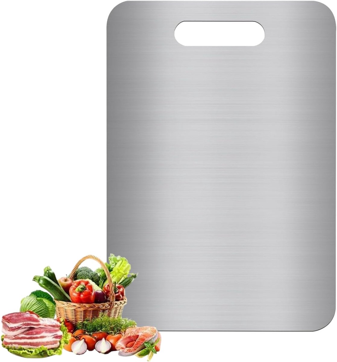 Roestvrijstalen snijplank, 1 stuk, dubbelzijdige snijplank, geschikt voor levensmiddelen, antibacterieel en anti-schimmel, 304 roestvrij staal, snijplank voor vlees, groenten, fruit (23 x 34 cm