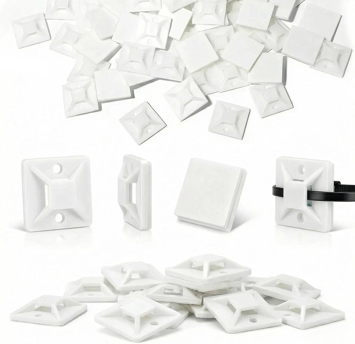 100 stuks lijmbasis voor kabelbinders, kabelbinder lijmbasis (40mm×40mm), witte kabelbinder houder voor appartement, kantoor en werkplaats
