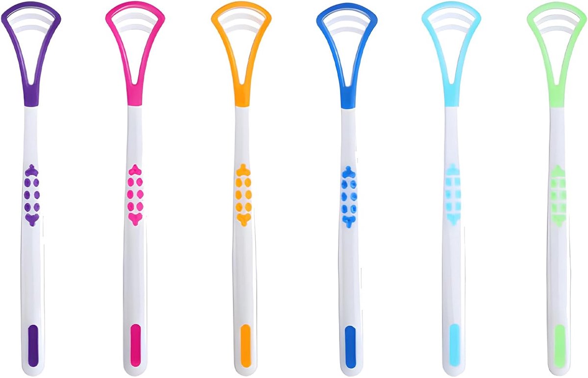 Set van 6 tongschrapers, siliconen tongschraper voor volwassenen en kinderen, universele tongreiniger, verbetert je mondhygiëne, frisse adem