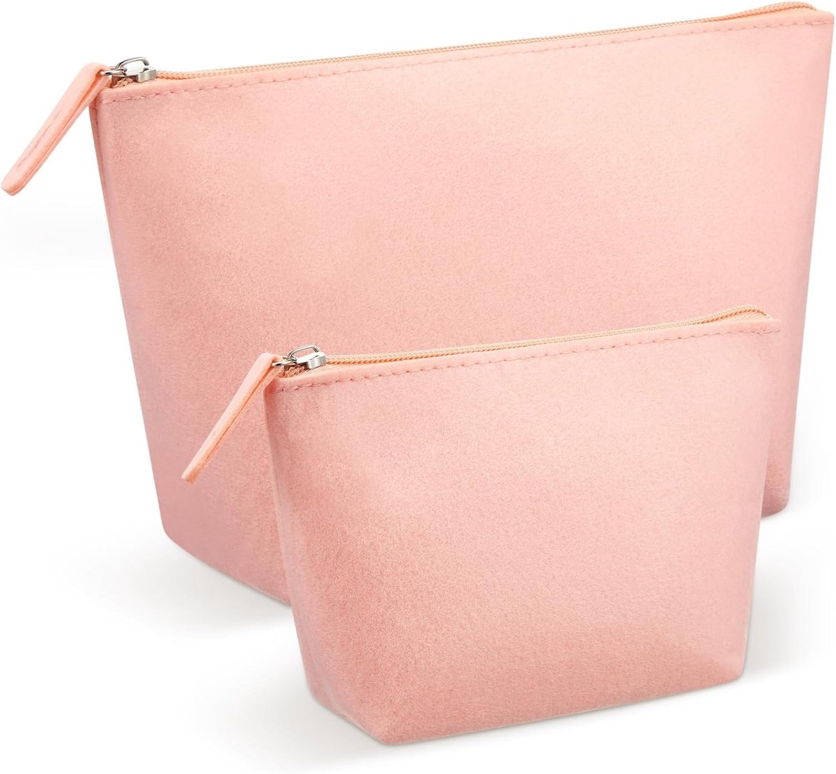 2 stuks vilten cosmeticatas voor op reis, onbewerkte tas voor dames, make-uptas, cosmeticatas, pennenetui, multifunctionele vilten tas voor Kerstmis, Moederdag, Valentijnsdag, roze leer, M+S,