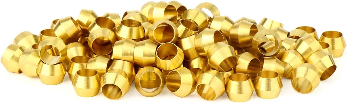 100 stuks Messing Compressie Fitting, Messing Compressie huls Ferrules 6mm Pipe OD