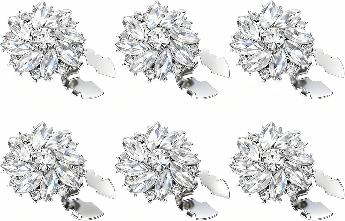 6 STKS Afneembare Strass Knop Covers voor Vrouwen Blouses Kristal Decoratieve Clips Knopen Sieraden voor Jeans Naaien DIY Craft Vrouwen Mannen (Zilver)