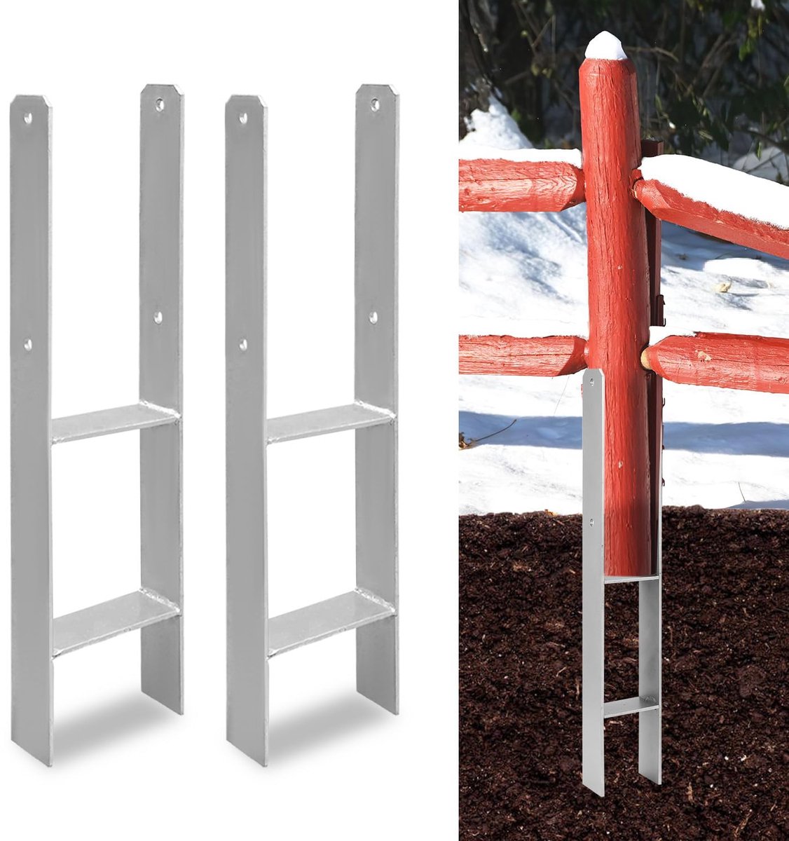 Set van 2 H-paalankers, 91 x 600 mm, H-paalhouders voor hek- en houten palen, robuuste H-ankers voor tuinhek, carport, paviljoen en houtbouwprojecten