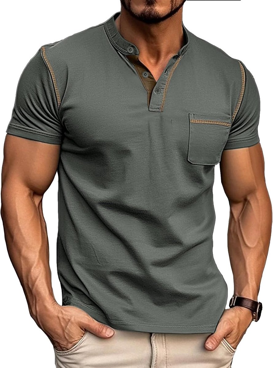 Henley T-shirts katoen korte mouwen shirts casual zomer shirt tops