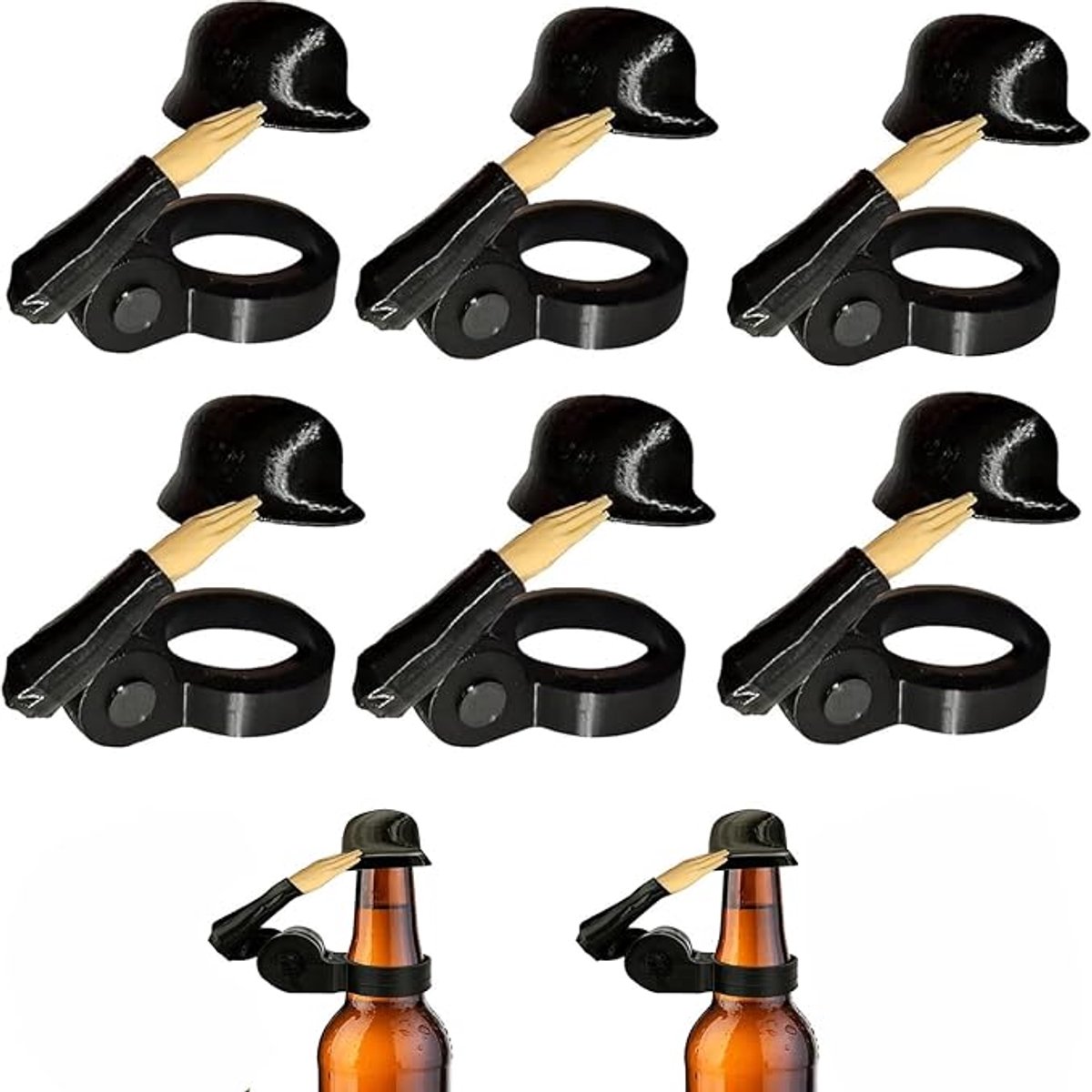 KZQ Flessenhouders met helm - 6 stuks herbruikbare stofdichte biermutsjes, leuke soldatenhelm - Voor flesjes bier, feest, BBQ, camping en bar - Eenvoudig te plaatsen, schattig cadeau-idee