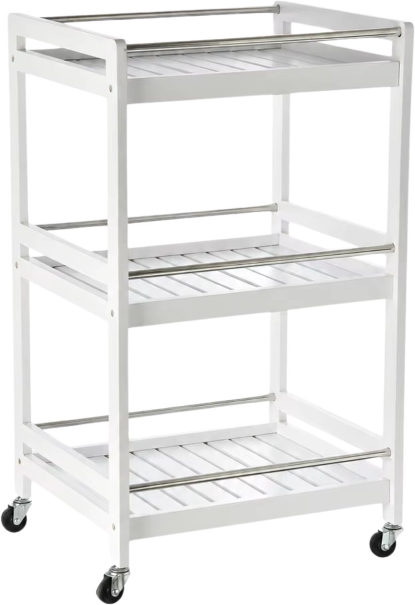 Keukentrolley 3-Planks 45x38x78 cm Wit – Opbergwagen voor Kruiden, Borden & Handdoeken