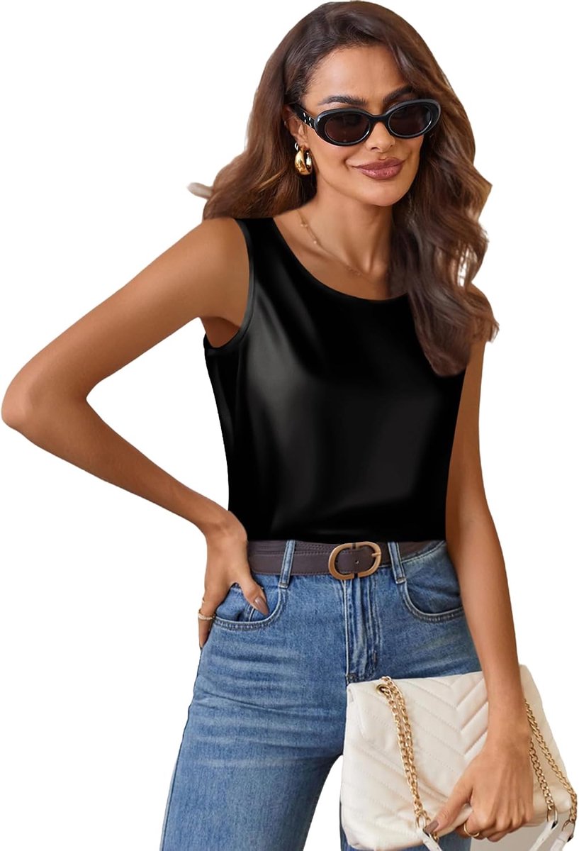 Zijden Satijnen Tanktops voor Vrouwen Ronde Hals Mouwloos Hemdje Tops 2026 Zomer Basic Blouses
