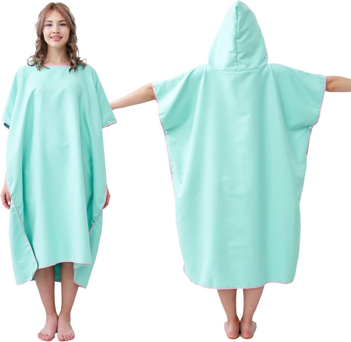 Surf Poncho Handdoek voor Volwassenen Microvezel Strandlaken met Capuchon voor Vrouwen Mannen Zwembad Camping Reizen Baden, Sneldrogend, Lichtgewicht, Mintgroen