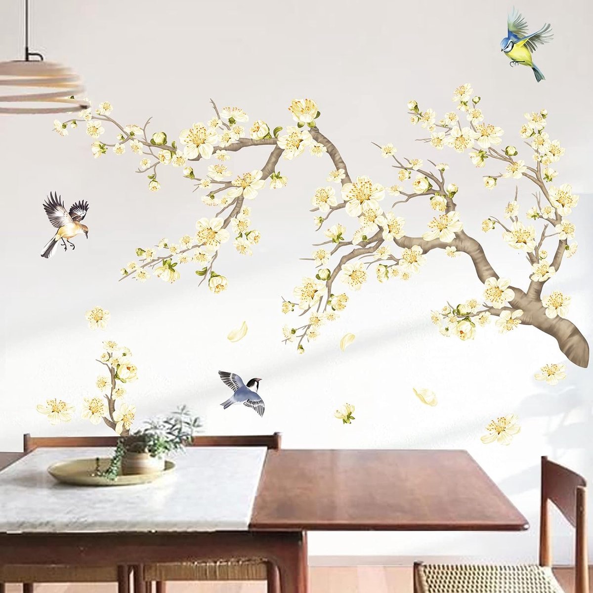 Muurstickers Gele Bloesem Perenbloem Vogelwereld Muurtattoo Slaapkamer Woonkamer Sofa TV Achtergrond Wanddecoratie