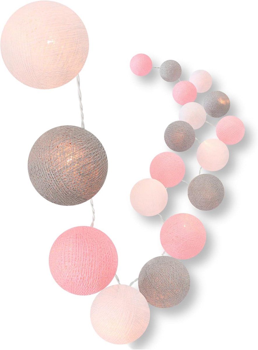 LED-lichtsnoer met katoenen bollen, incl. timer en dimmer (Home Sweet Home, 20 ballen)