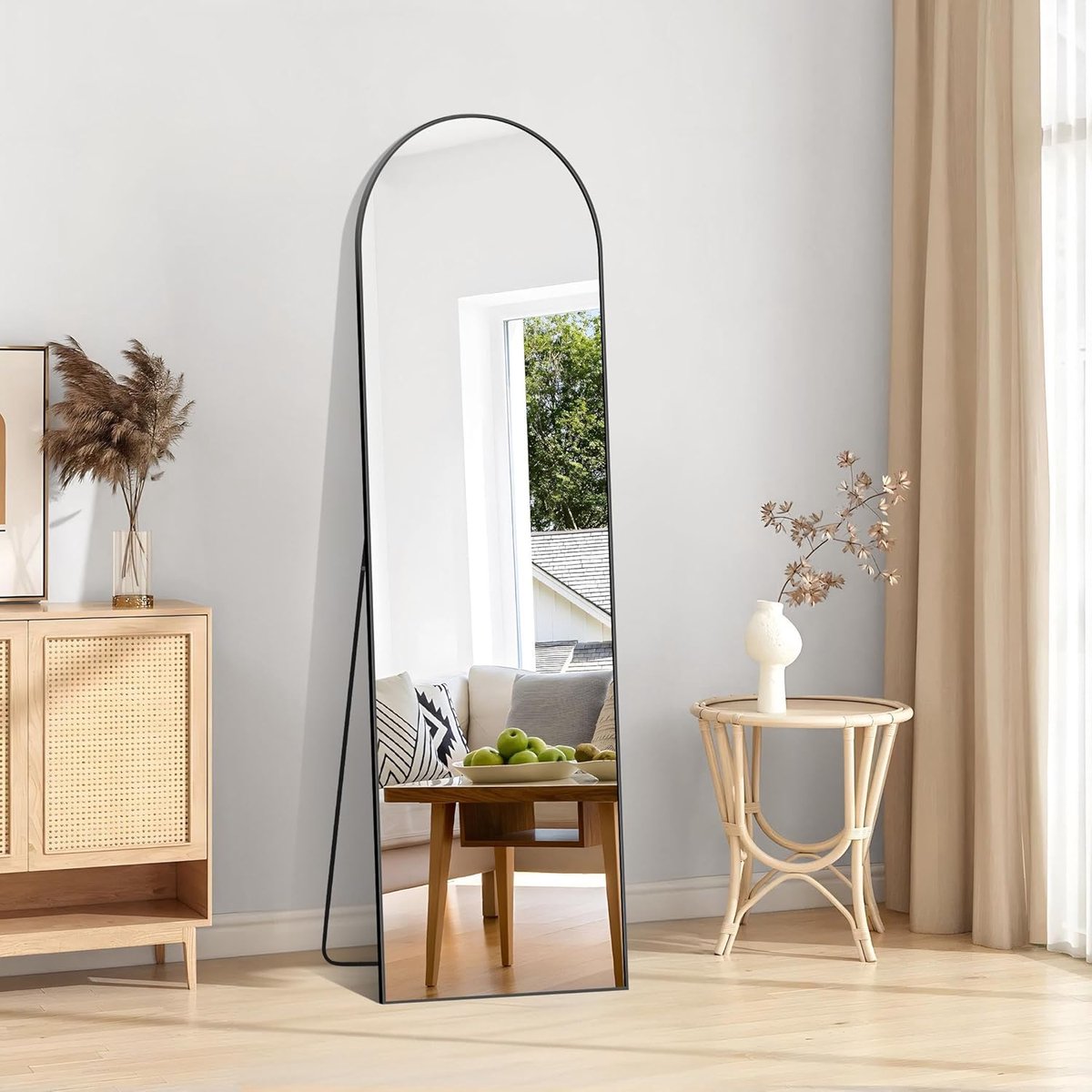 Home Bogenvormige staande spiegel, 150 x 40 cm, wandspiegel, grote spiegel met aluminium frame, om op te hangen of te staan, staande spiegel voor woonkamer, slaapkamer