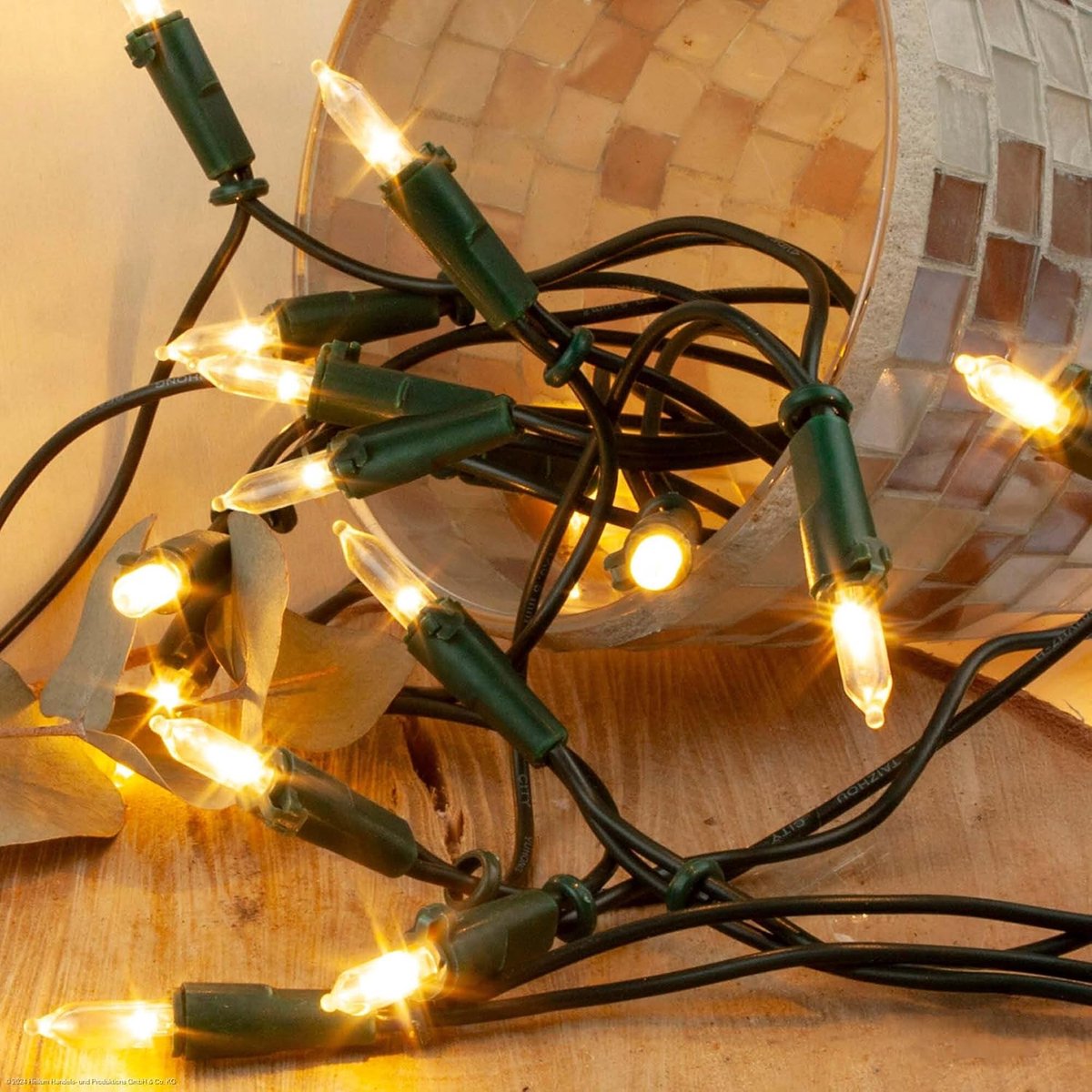 Binnen met 100 LED's, kerstboom feeënverlichting warm wit, 14,85m verlicht met groene kabel, voor binnengebruik met stekker 1,5m voedingskabel <59lm 150230