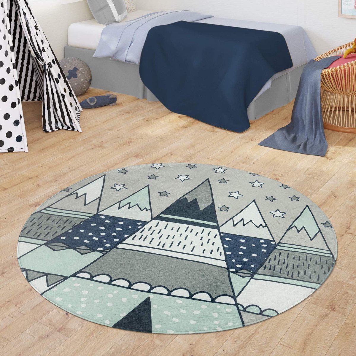 Home Vloerkleed Kinderkamer Kindervloerkleed Babykleed Tipi Design Met Ster Patroon, Kleur:Grijs, Maat:150 cm rond