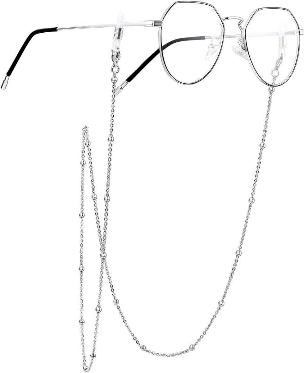 Brilketting voor dames, heren en kinderen, roestvrij staal, 3,5 mm, voor bril - 71 cm lang, kleur: zilver/goud/zwart, stevige brillenketting