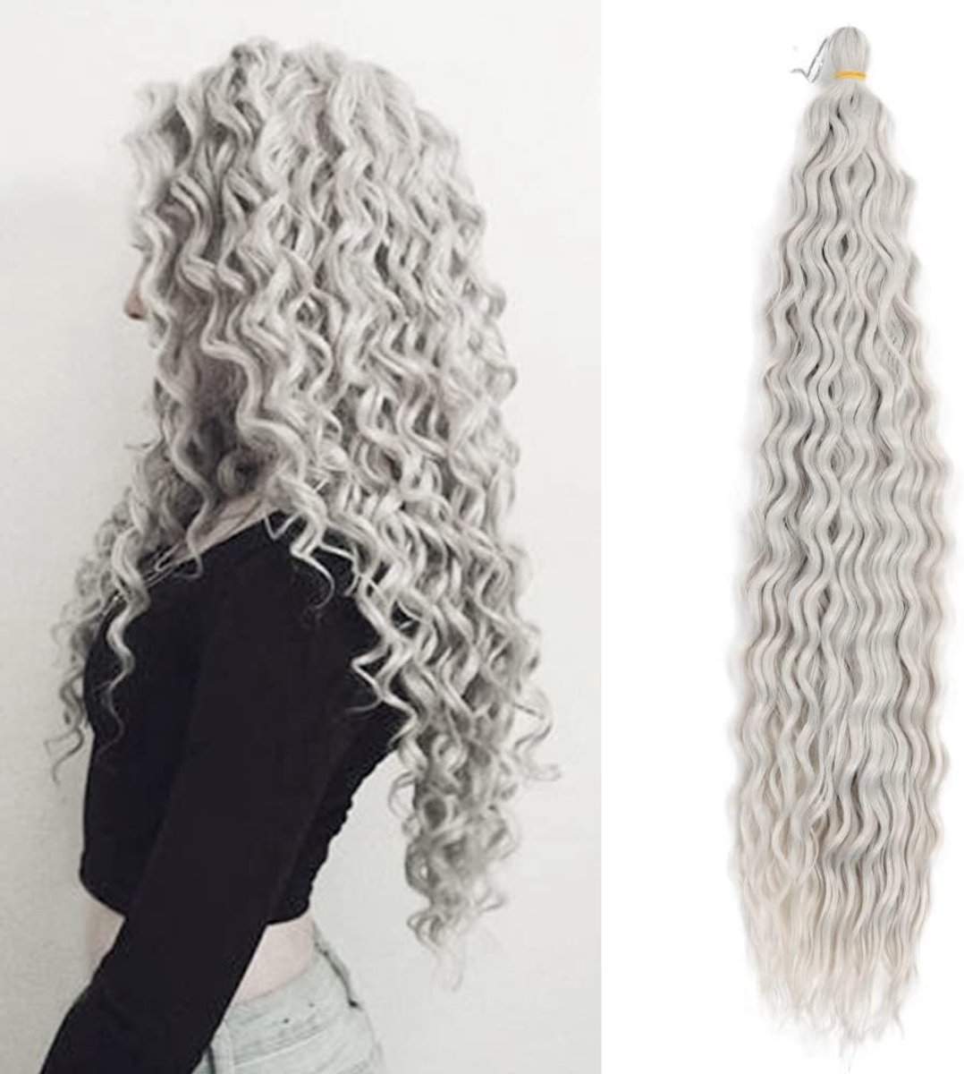 22 Inch 3 Packs Deep Twist Crochet Hair Ocean Wave Curly Bohemian Crochet Braids Diepe Golf Haarbundels Synthetische Haarextensies voor Vrouwen Meisjes